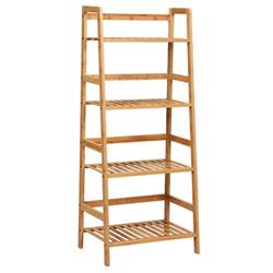 HW65606NA 4-Tier Bamboo Plant Rack with Guardrails Stable & Space-Saving, Natural