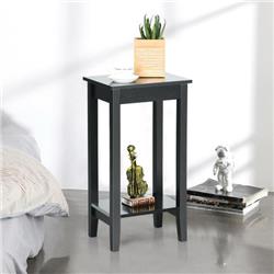 HW66237BK 2-Tier Nightstand End Side Wooden Legs Table for Bedroom, Black