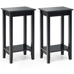 HW66237BK-2 Versatile 2-Tier End Table with Storage Shelf, Black - Set of 2