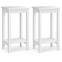 HW66237WH-2 Versatile 2-Tier End Table with Storage Shelf, White - Set of 2