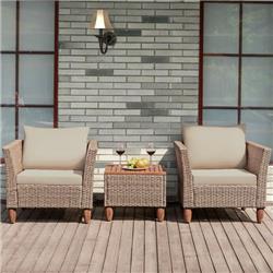 HW66533BN Patio Rattan Furniture Set with Washable Cushion for Yard Porch, Beige - 3 Piece