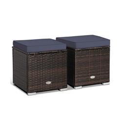 HW70591NY Patio Ottoman with Removable Cushions, Navy - 2 Piece
