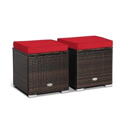 HW70591RE Patio Ottoman with Removable Cushions, Red - 2 Piece
