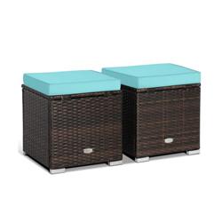 HW70591TU Patio Ottoman with Removable Cushions, Turquoise - 2 Piece