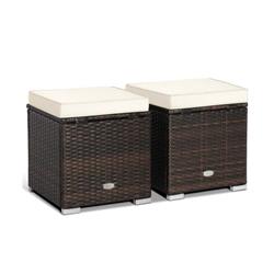 HW70591WH Patio Ottoman with Removable Cushions, White - 2 Piece