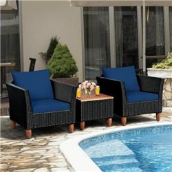 HW70614NY Outdoor Patio Rattan Furniture Set, Navy - 3 Piece