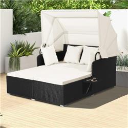 HW70628WH Patio Rattan Daybed with Retractable Canopy & Side Table, Off White