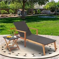 HW70633 Patio Chaise Lounge & Table Set with 4-Level Adjustable Backrest - 2 Piece
