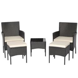 HW70640 Outdoor Wicker Sofa Set with Coffee Table & 2 Ottomans - 5 Piece