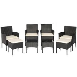 HW70642- Patio Wicker Conversation Set with 2 Coffee Table & 2 Ottomans - 8 Piece