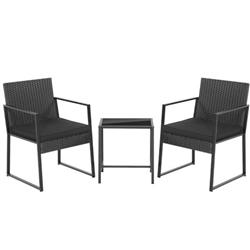 HW70645 Modern Heavy Duty Patio Furniture Set with Coffee Table, Black - 3 Piece