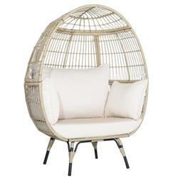 HW70716- Oversized Patio Rattan Egg Lounge Chair with 4 Cushions, Light Brown