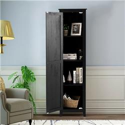 HW66186BK Linen Tower Bathroom Storage Cabinet Tall Slim Side Organizer with Shelf, Black