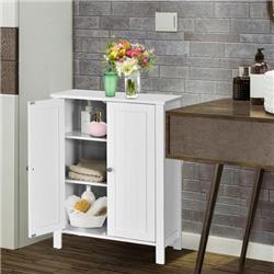 HW66188WH 2-Door Bathroom Floor Storage Cabinet with Adjustable Shelf, White