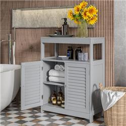 HW66189GR Freestanding Bathroom Floor Cabinet with Double Shutter Doors, Gray