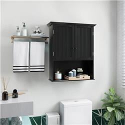 HW66930BK 2-Door Wall Mount Bathroom Storage Cabinet with Open Shelf, Black -  Costway