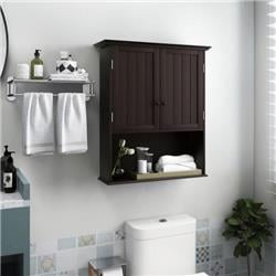 HW66930CF 2-Door Wall Mount Bathroom Storage Cabinet with Open Shelf, Espresso -  Costway