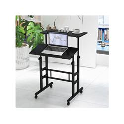 HW67483BK Height Adjustable Mobile Standing Desk with Rolling Wheels for Office & Home, Black -  Costway
