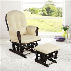 HW67532BE Baby Nursery Relax Rocker Rocking Chair with Glider & Ottoman Set, Beige -  Costway