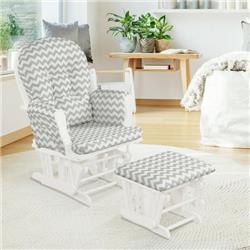 HW67532GW Baby Nursery Relax Rocker Rocking Chair with Glider & Ottoman Set, Gray -  Costway