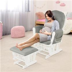 HW67532SL Baby Nursery Relax Rocker Rocking Chair with Glider & Ottoman Set, Light Gray -  Costway