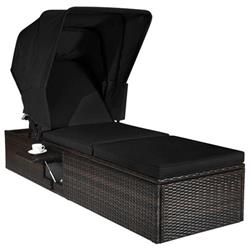 Picture of Costway HW68260DK- Outdoor Adjustable Cushioned Chaise Lounge Chair with Folding Canopy, Black