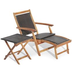 Picture of Costway HW70244 Patio Rattan Folding Lounge Chair with Acacia Wood Table - 2 Piece