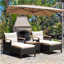 HW70449- Patio Conversation Set with Cushions Coffee Table & 2 Ottomans - 5 Piece