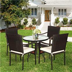 HW70472 Patio Rattan Stackable Dining Chair with Cushioned Armrest for Garden - Set of 4