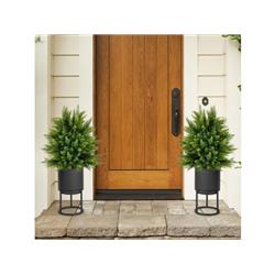 HZ10130-2 Artificial Cedar Topiary Ball Tree with Cement Pot - Pack of 2
