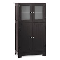 HW67318BN Bathroom Floor Storage Locker Kitchen Cabinet with Doors & Adjustable Shelf, Brown