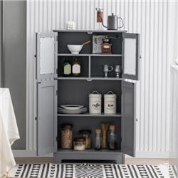 HW67318GR Bathroom Floor Storage Locker Kitchen Cabinet with Doors & Adjustable Shelf, Gray