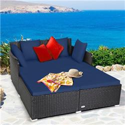 Picture of Costway HW67329NY Spacious Outdoor Rattan Daybed with Upholstered Cushions & Pillows&#44; Navy
