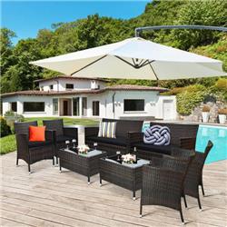 HW67772BK Rattan Sofa Set with Glass Table & Comfortable Wicker for Outdoor Patio, Black - 4 Piece