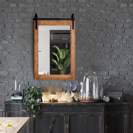 HZ10057BN 30 x 22 in. Wall Mount Mirror with Wood Frame, Brown