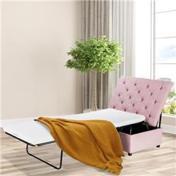 JV10120PI Folding Ottoman Sleeper Bed with Mattress for Guest Bed & Office Nap, Pink