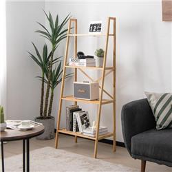 JV10129NA 58 in. 4-Tier Bamboo Ladder Bookshelf, Natural