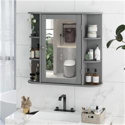 JV10446GR Multipurpose Mount Wall Surface Bathroom Storage Cabinet with Mirror, Gray