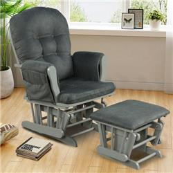 Picture of Costway JV10930GR Wood Glider & Ottoman Set with Padded Armrests & Detachable Cushion&#44; Dark Gray