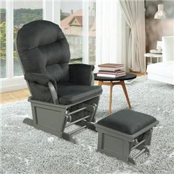 JV10931GR Wood Baby Glider & Ottoman Cushion Set with Padded Armrests for Nursing, Gray -  Costway