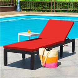Picture of Costway HW68749WH-RE Patio Rattan Cushioned Height Adjustable Lounge Chair&#44; Red & Off White