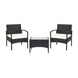 HW68962WH Patio Wicker Rattan Furniture Set with Cushion for Lawn Backyard, White - 3 Piece