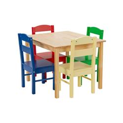 Picture of Costway HY10046MC Kids Pine Wood Multicolor Table Chair Set - 5 Piece