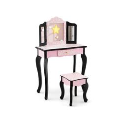 Picture of Costway HY10066US-PI Kids Vanity Set with Tri-Folding Mirror & Leopard Print&#44; Pink
