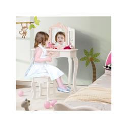 HY10067US-PI 2-in-1 Kids Vanity Table Set with Tri-Folding Mirror, Pink