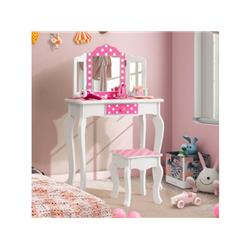 Picture of Costway HY10068US-PI Kids Vanity Table & Stool Set with Cute Polka Dot Print&#44; Pink