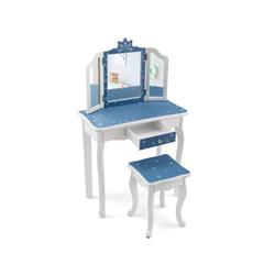 Picture of Costway HY10069US-BL Princess Vanity Table & Chair Set with Tri-Folding Mirror & Snowflake Print&#44; Blue