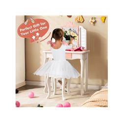 Picture of Costway HY10069US-PI Princess Vanity Table & Chair Set with Tri-Folding Mirror & Snowflake Print&#44; Pink