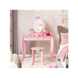 Picture of Costway HY10089PI Kid Vanity Table Stool Set with Oval Rotatable Mirror&#44; Pink