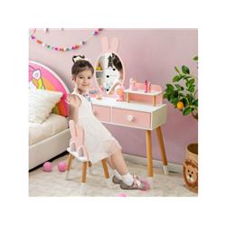 Picture of Costway HY10094US-PI Kids Vanity Table & Chair Set with Drawer Shelf & Rabbit Mirror&#44; Pink